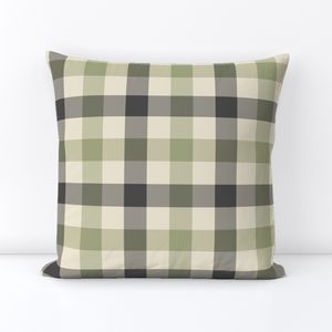 Medium Ghostly Gardens Charcoal Gray and Cream Gingham In Mossy Green