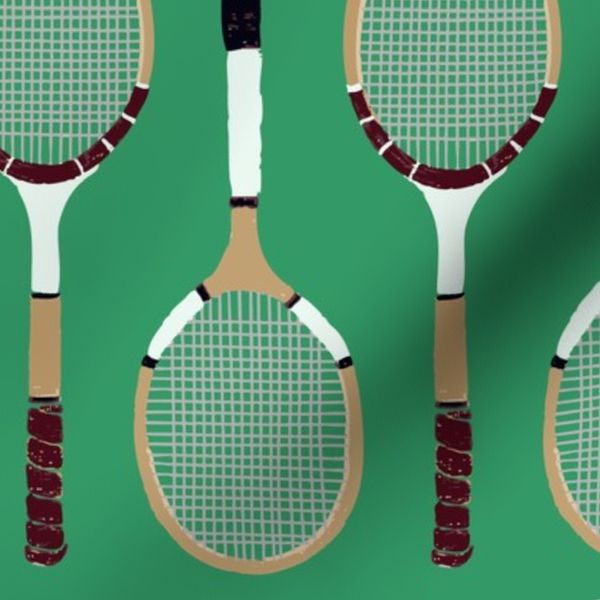 Vintage Tennis Rackets Pine Green Dark Kelly Sporty Preppy - Large