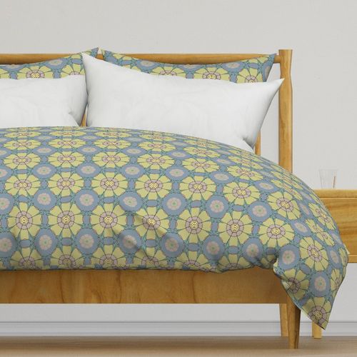 Detailed Botanical Rosette Art Deco Geometric Pattern - Blue