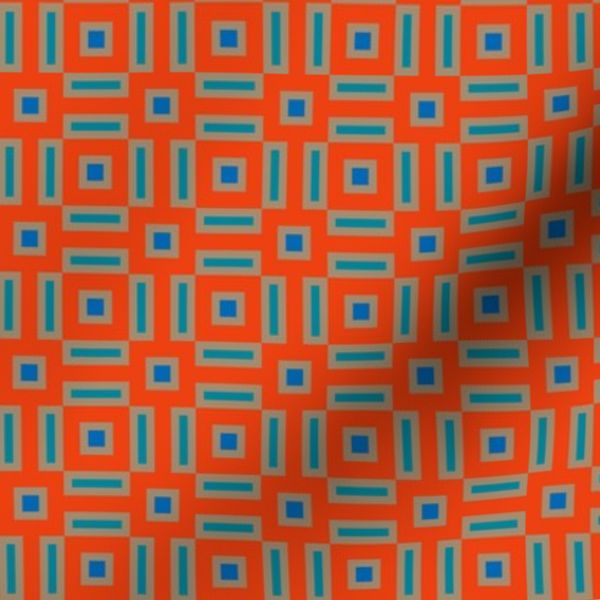 Essex Retro Mod Vintage Checkered Geometric Grid Coral Orange Beige SM