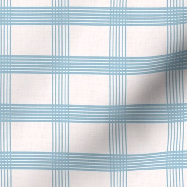 Turquoise on white Minimal Modern Linen Plaid Grid-Textured Heritage Checks