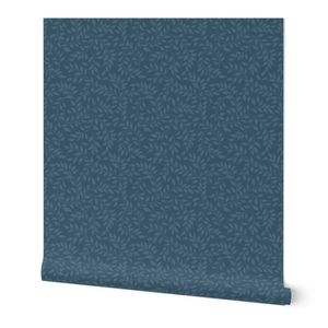 Slate Blue Small Botanical Leaves on Dark - Elegant Flowing Vines - M