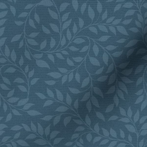 Slate Blue Small Botanical Leaves on Dark - Elegant Flowing Vines - M