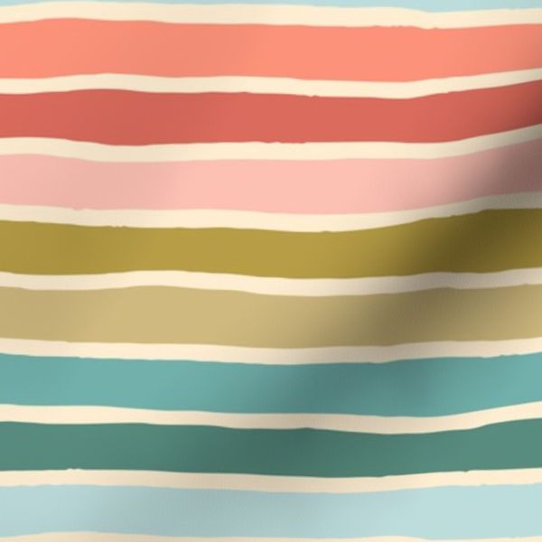 (l) Snail Trails Hand-Painted Stripes / Multicolored Rainbow & Cream /Large