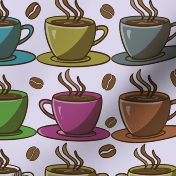 (M) Simple Coffee In Colourful Mugs In Light Purple
