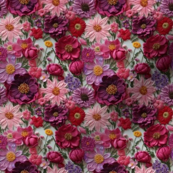 Embroidered Cosmos Flower Pattern in Pink and Purple (Small)