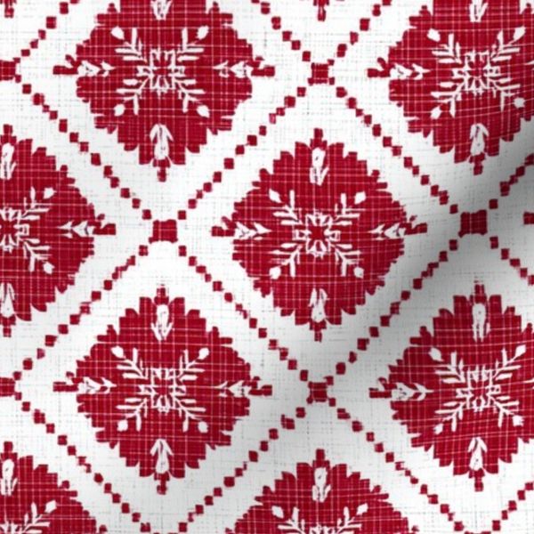 Medium - Snowflake Diamond Checkers / Winter / Red White / Christmas