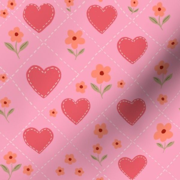 Sweet Pink Hearts and Flowers Stitch Pattern