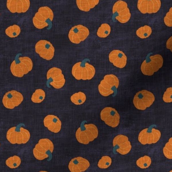 Tossed Pumpkin Linen - Midnight Plum Black - Mini Micro - 1 inch