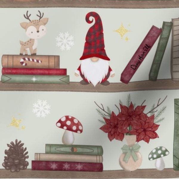 Cottagecore Christmas Bookshelf Small Print