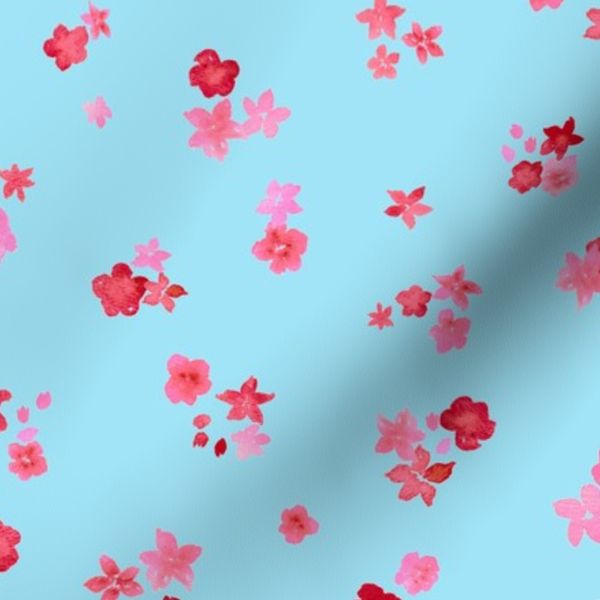 Pretty pink flowers in blue