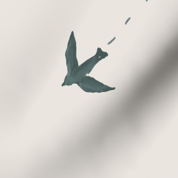 Blue Teal Gray Birds Trailing in Free Flight Large Scale