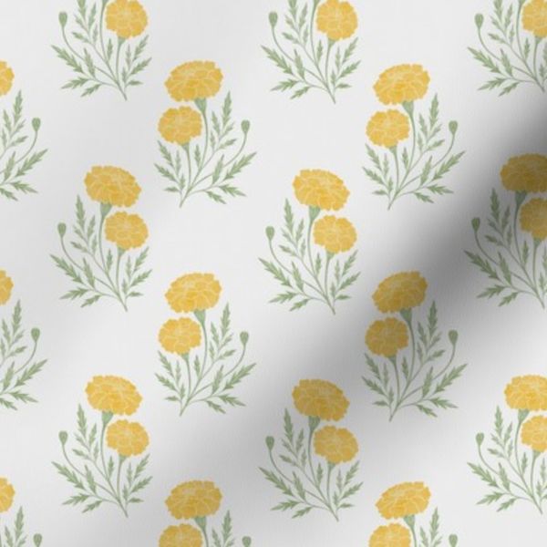 S Sunny yellow carnation floral on white for cheerful cottage kitchen decor