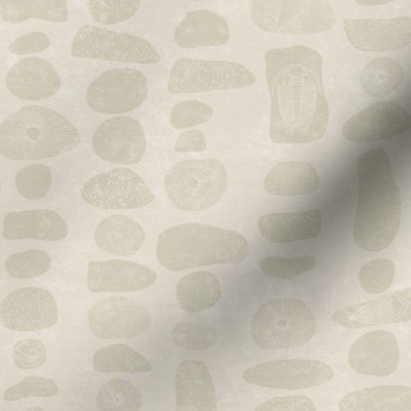 Neutral Off White Stacked Stone Abstract with Organic Trilobite Shapes