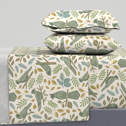 Woodland Birds and Botanicals - Green and Blue Medium