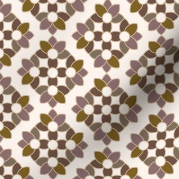 Floral Geometry - Olive and Mauve on Cream