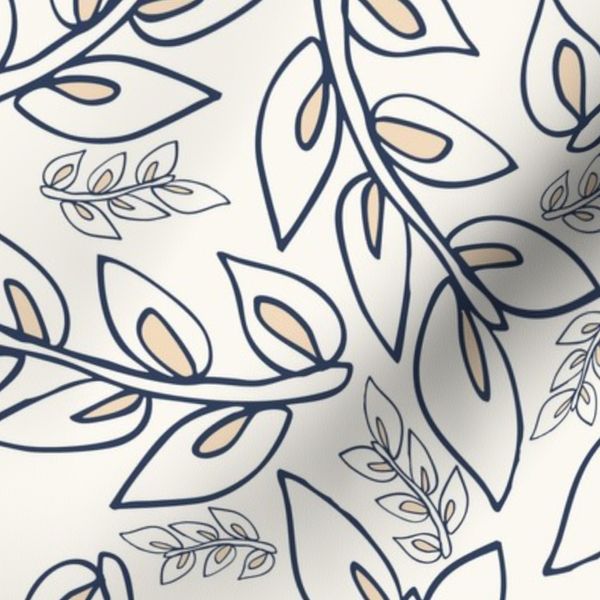 038 & 041 OPD Bali large abstract leaf fronds dark blue sand on white