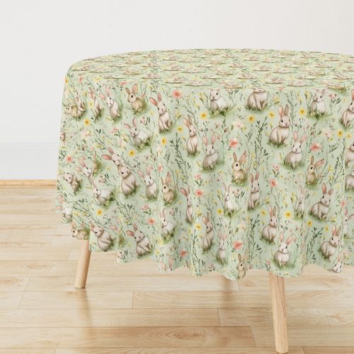 Medium Easter Bunnies Watercolor Green Sage Pastel All Over Spring