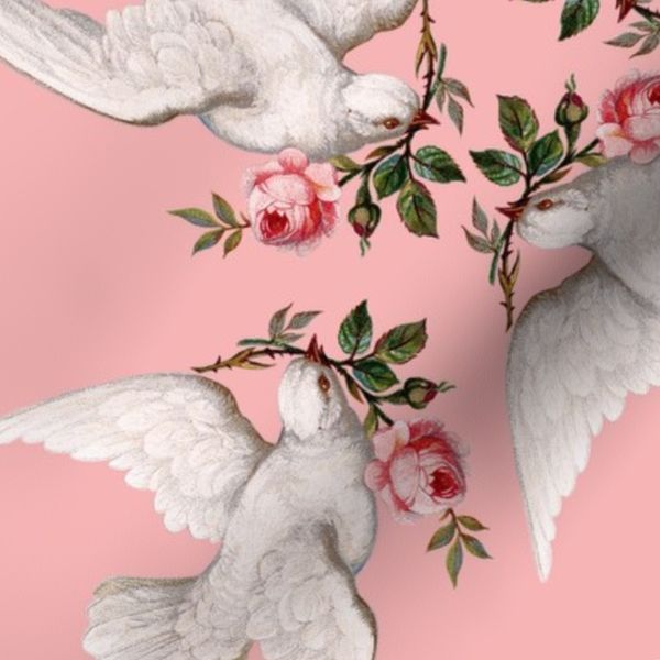 Valentine Doves on Pink - Large