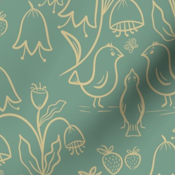 Childish drawing in cream and mint green (M)