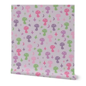 Celestial Mushrooms Retro Fairy Pink Lavender Green Stars Moon Diamond Zen