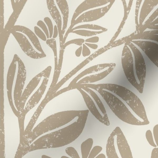 X-Large Art Deco Block Print Floral Universal Khaki  Alabastar White Tonal