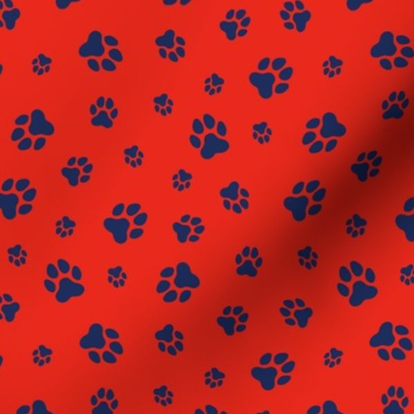 (XS) Ditsy Paw Prints - Scattered Puppy Tracks for Pet Accessories in Red