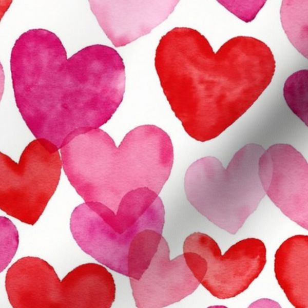 Watercolor Hearts in Pink and Red