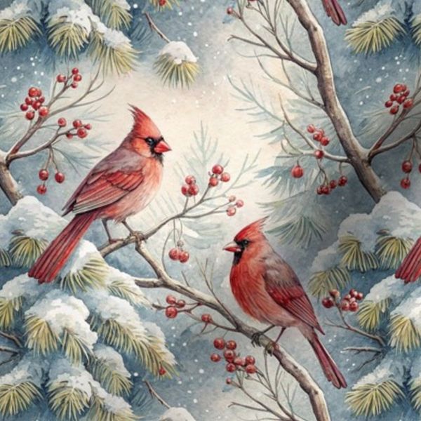 American Winter Cardinal Pattern with Snowy Branches