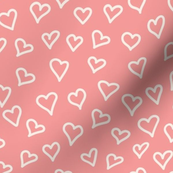 Red and White Hearts Ditsy Love Pattern - White Outlines