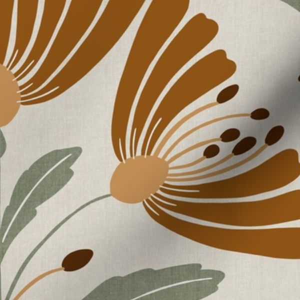 (XL) Retro Timeless Textured Wildflower Botanical Scallop Trellis - earthy