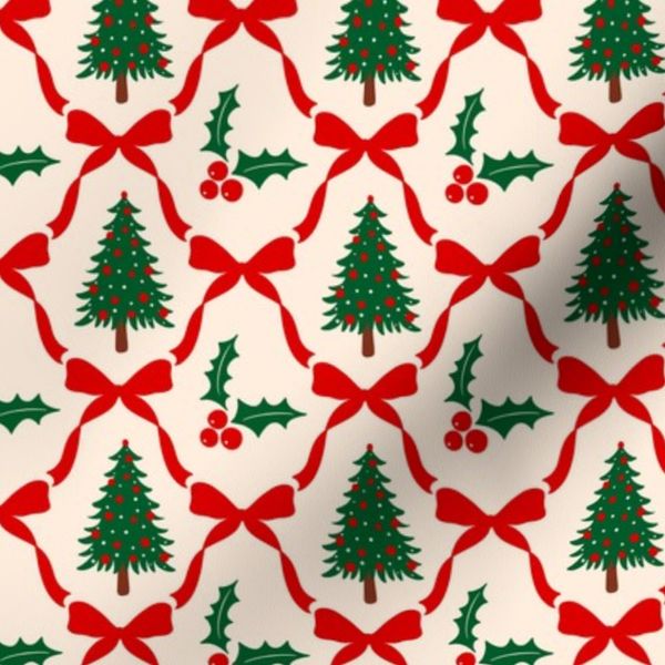 Christmas Trees Coquette Bow Holly Red Green Holiday - Small