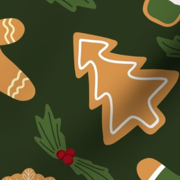 Christmas Gingerbread Cookies on Green Large Scale