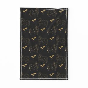 Pichwai Hand Drawn Indian Cow & Lotus Floral Pattern Black And Gold Yellow