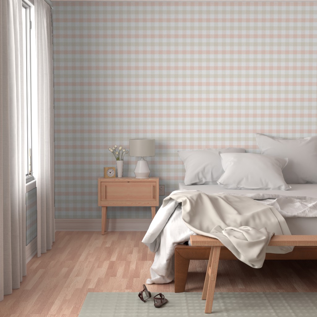 Bedroom with a bright window, bed and wood furniture with Peel and Stick wallpaper on the walls