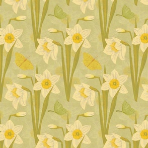 Retro Daffodils with Butterflies by savenkoart Retro Daffodils with Butterflies