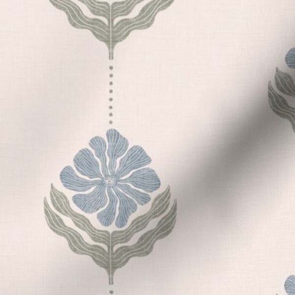 Classic New England Floral - Soft blue green - Vintage Coastal Cottagecore