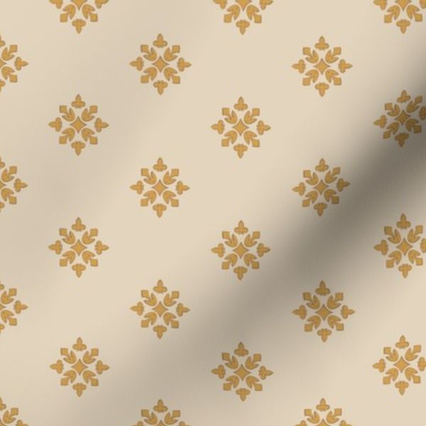Vintage country block print style floral - gold ochre yellow and warm ivory
