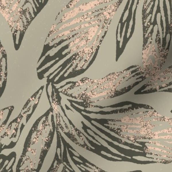 Heritage Leaves Block Print In Olive Ash