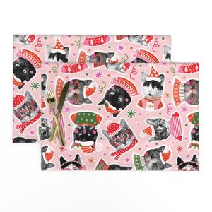 Christmas Cats with Ugly Sweaters and Santa Hats on Pink Cute Animal Design