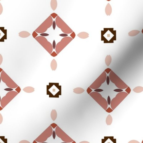 Dusty Rose Clay Mid-Century Geometric Faux Tile Design on white base