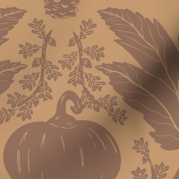 Large Cinnamon Brown and Ginger Autumn Botanical Damask