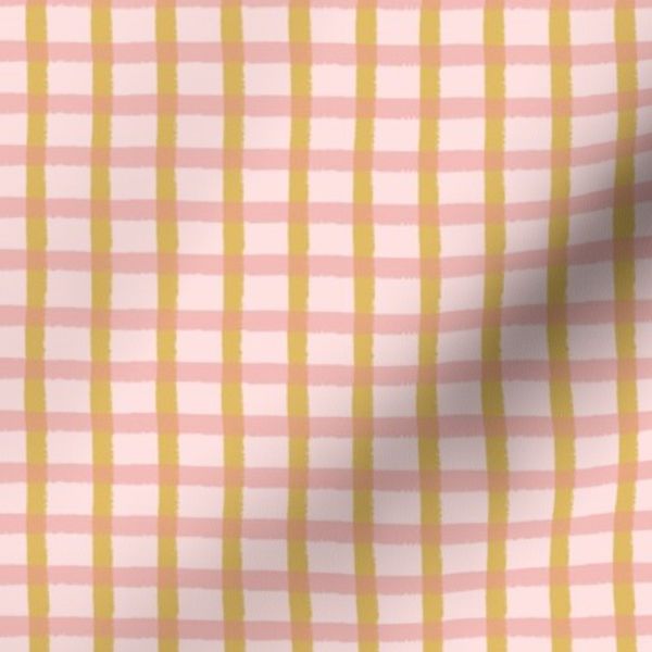 Soft Pastel Plaid - Hand-Drawn Gingham Pattern - Green Pink