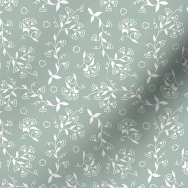 Floral Vintage Muted Blue-Gray White Pattern