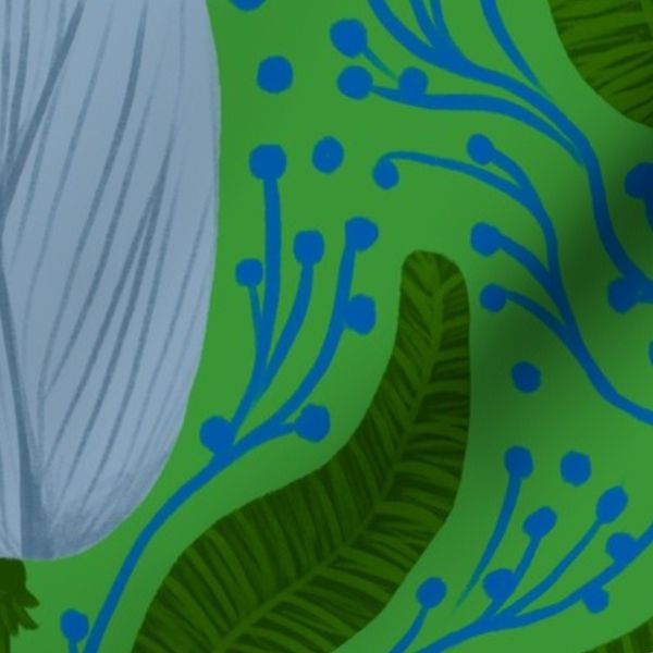 Large - Cheerful Garden - Blue Tulip On Light Green