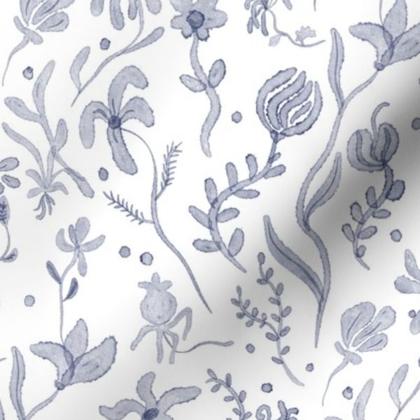 Delicate blue on white watercolour florals (M)
