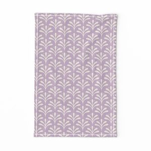 Off White Organic Japandi Block Print Leaves on Lilac Lavender Light Purple