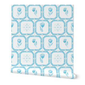 Delft Tulip Bloom Tiles - Soft Light Blue - Medium