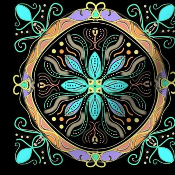 Large Colorful Tile on Black Background