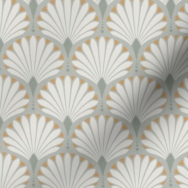 Art Deco Fan Stylized Lotus Linen Texture Boho Folk Etno S 0142